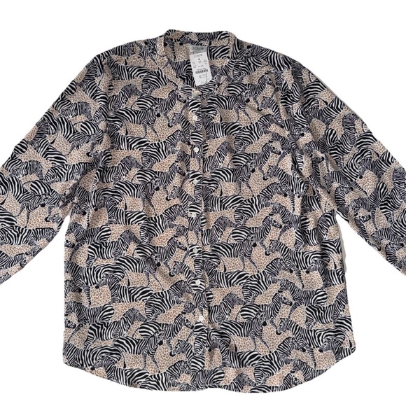 J. Crew Tops - J. Crew Factory Band Collar Button Up Top Animal Print Zebra Print Women’s L